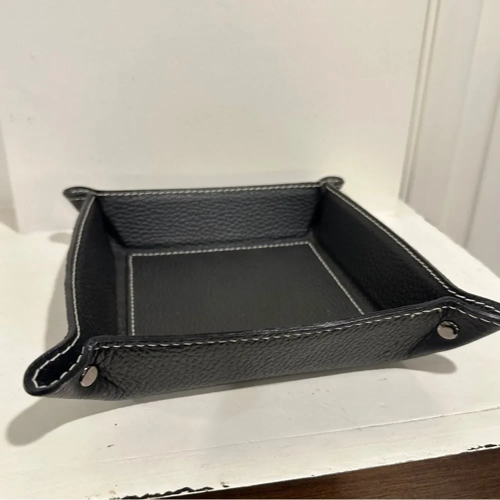 Black Italian Leather Valet Tray 6.5” x 6.5” - Picture 4 of 9